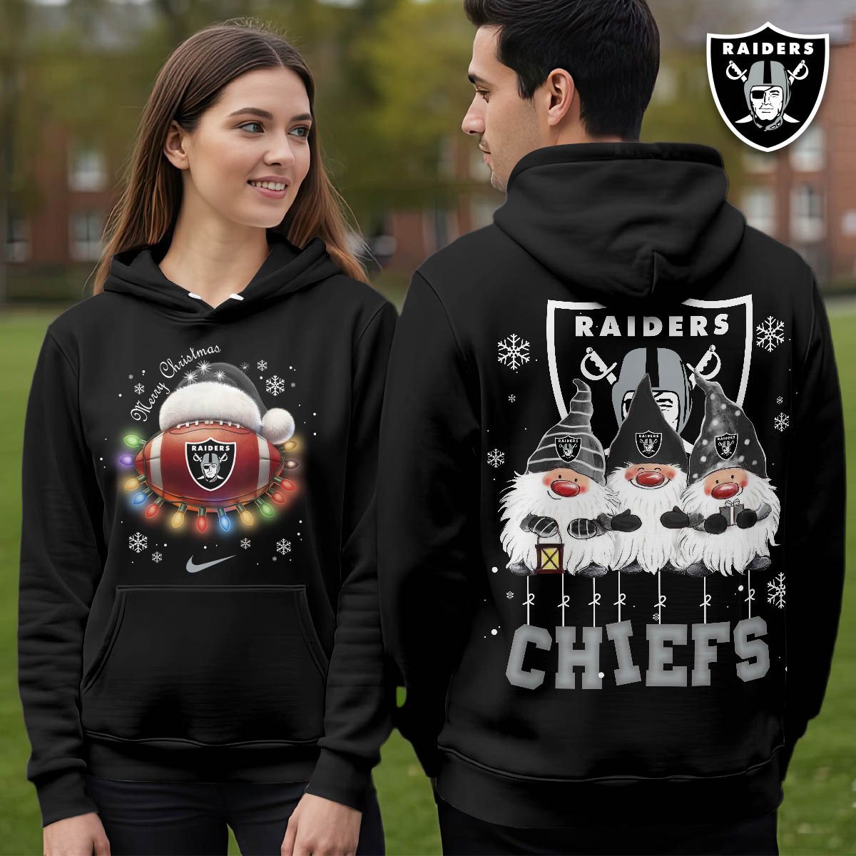 Buildercar - Las Vegas Raiders | Premium NFL Christmas Gnomes Hoodie