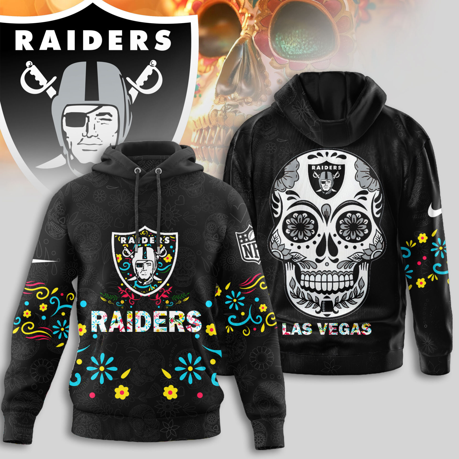 Buildercar - Las Vegas Raiders | Premium NFL Dia de los Muertos Limited Editions Hoodie