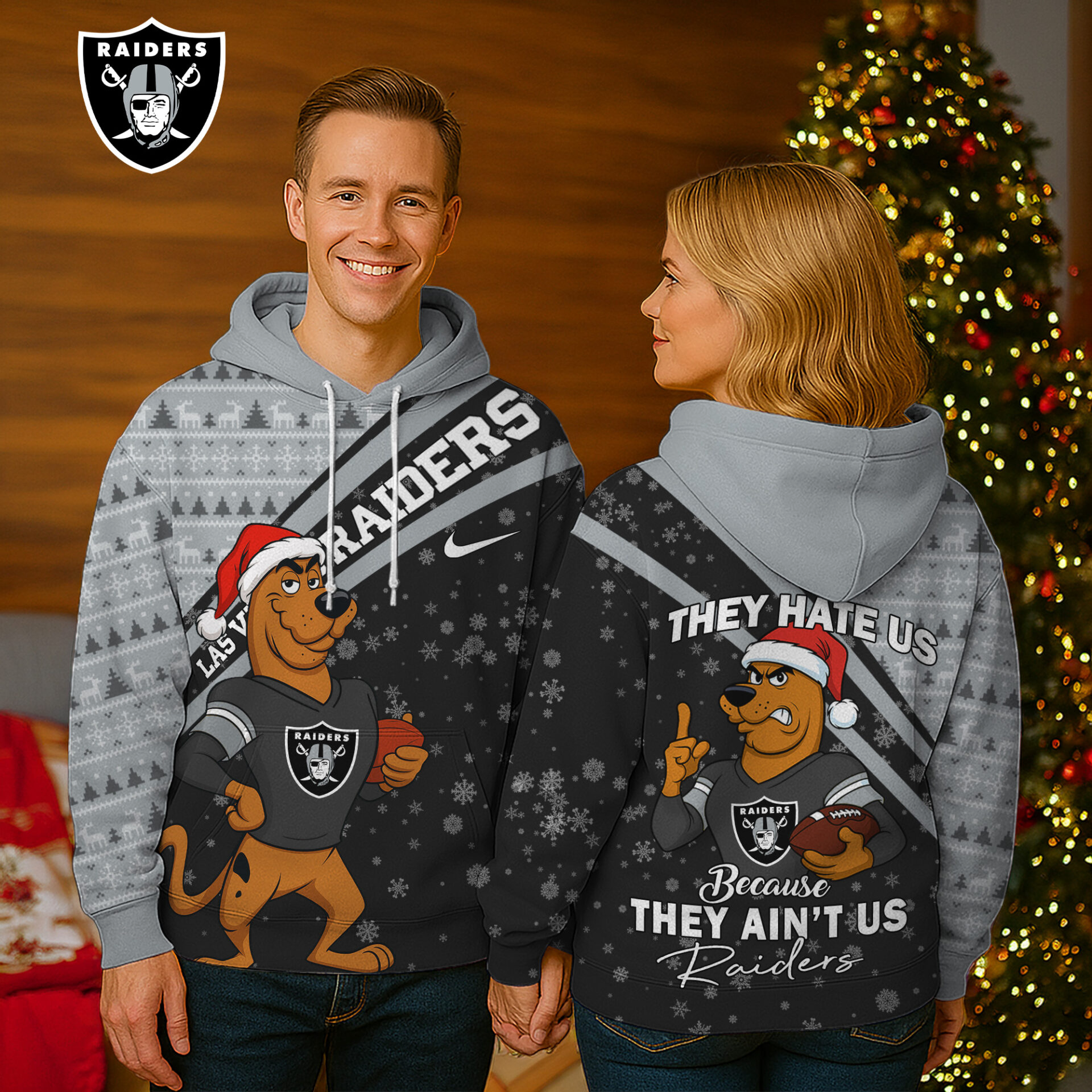 Buildercar - Las Vegas Raiders Premium NFL Funny Christmas Scooby Doo 3D Hoodie