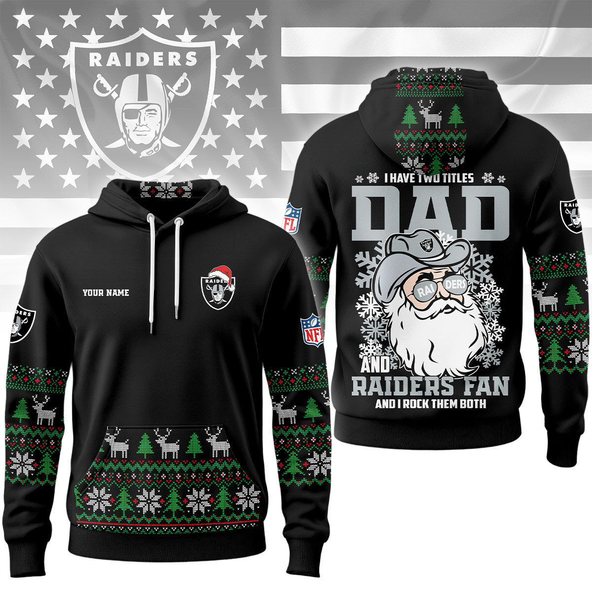 Buildercar - Las Vegas Raiders Premium NFL Personalized Papa Claus Hoodie