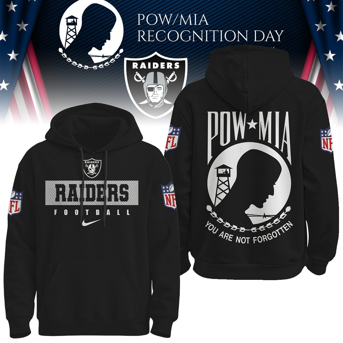 Buildercar - Las Vegas Raiders | Premium NFL Pow Mia Hoodie