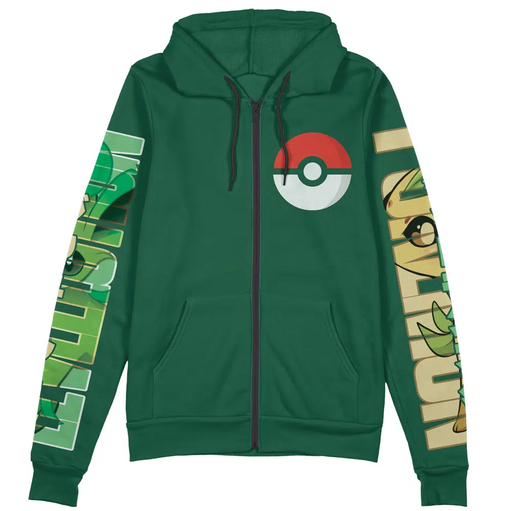 Buildercar - Leafeon Pokemon Streetwear Zip Hoodie Jacket - Image 2