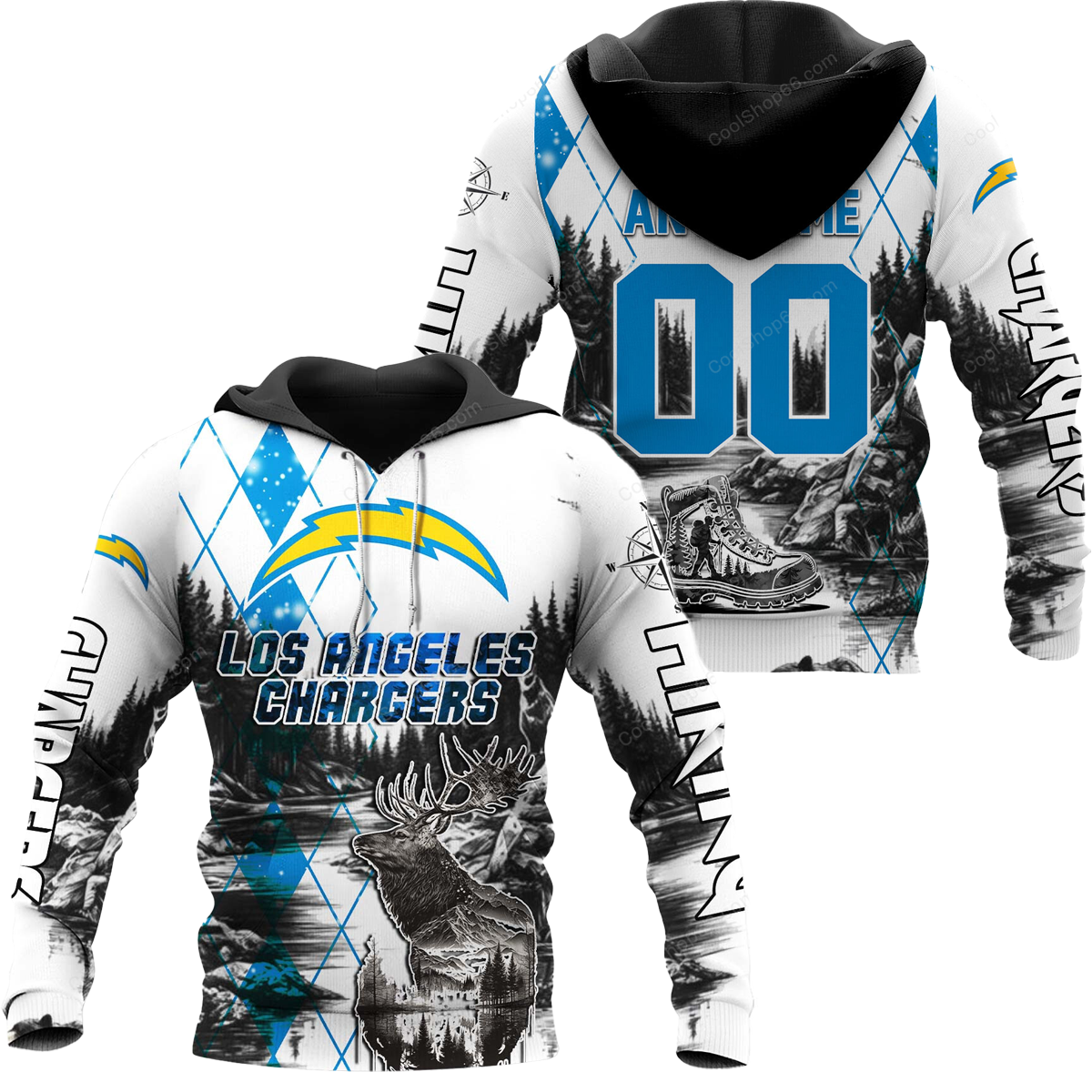 Buildercar - Los Angeles Chargers Hiking x NFL Custom Name & Number Hoodie