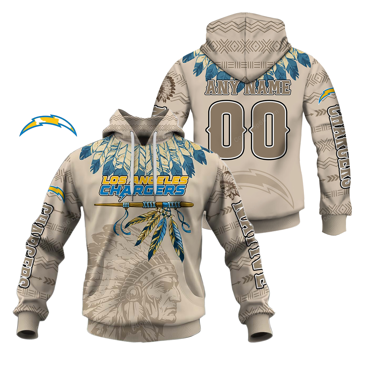 Buildercar - Los Angeles Chargers Native American Heritage x NFL Custom Name & Number Hoodie