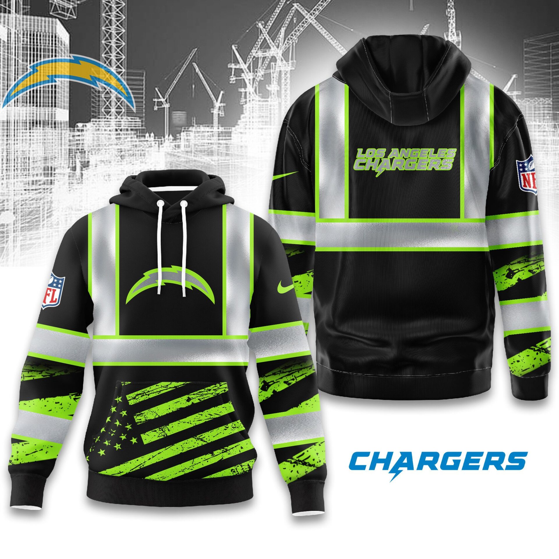 Buildercar - Los Angeles Chargers | Premium NFL Safety Hi-Vis Hoodie