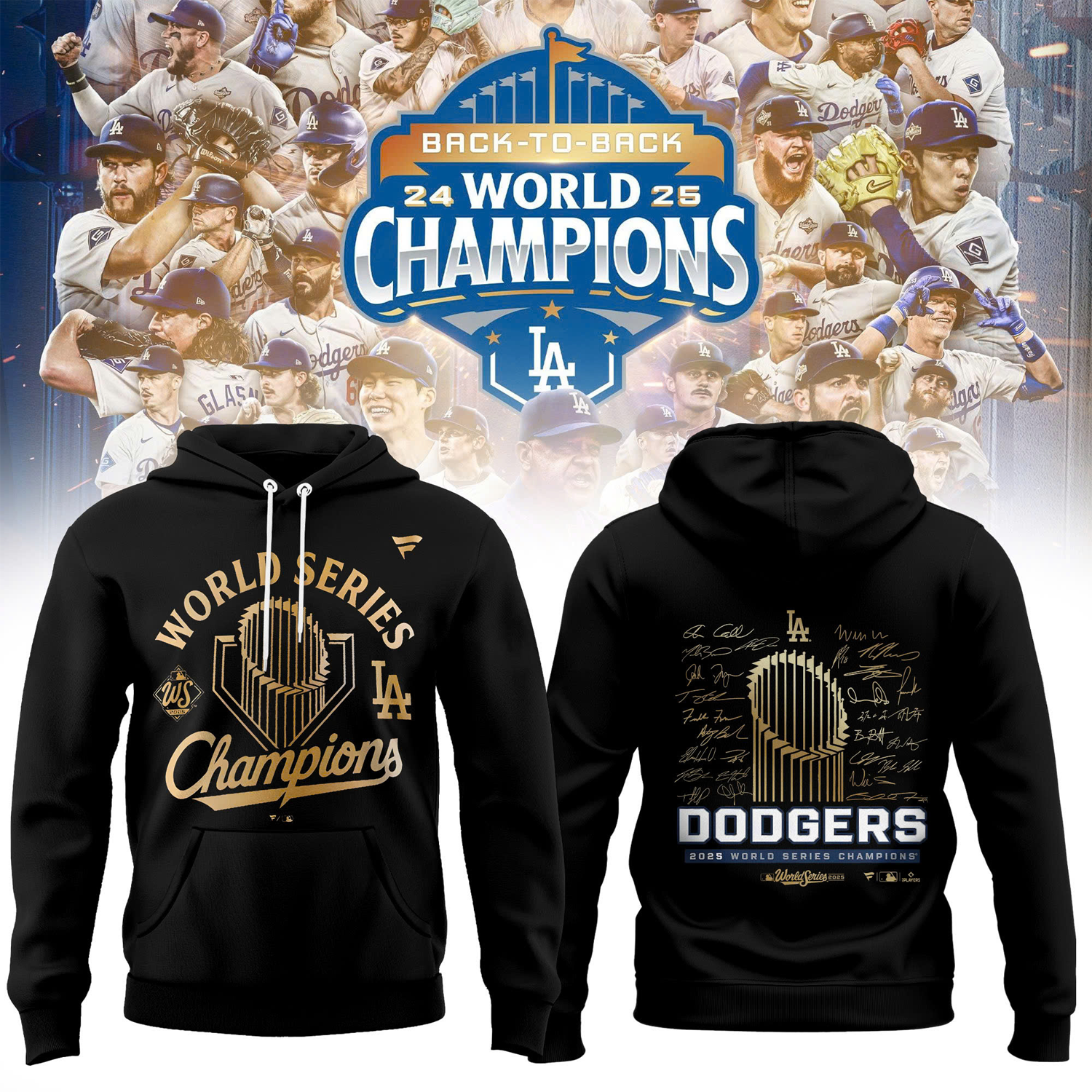 Buildercar - Los Angeles Dodgers x MLB 2025 Back to Back World Series Champions Hoodie V1