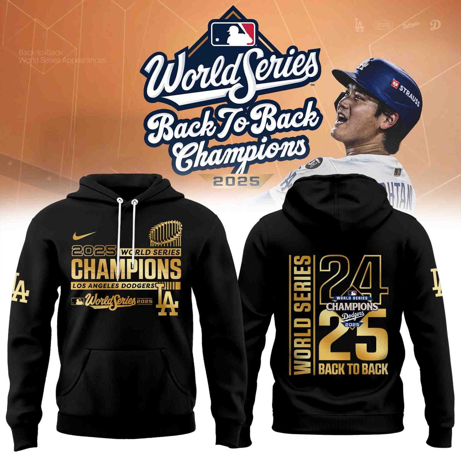 Buildercar - Los Angeles Dodgers x MLB 2025 Back to Back World Series Champions Hoodie V3