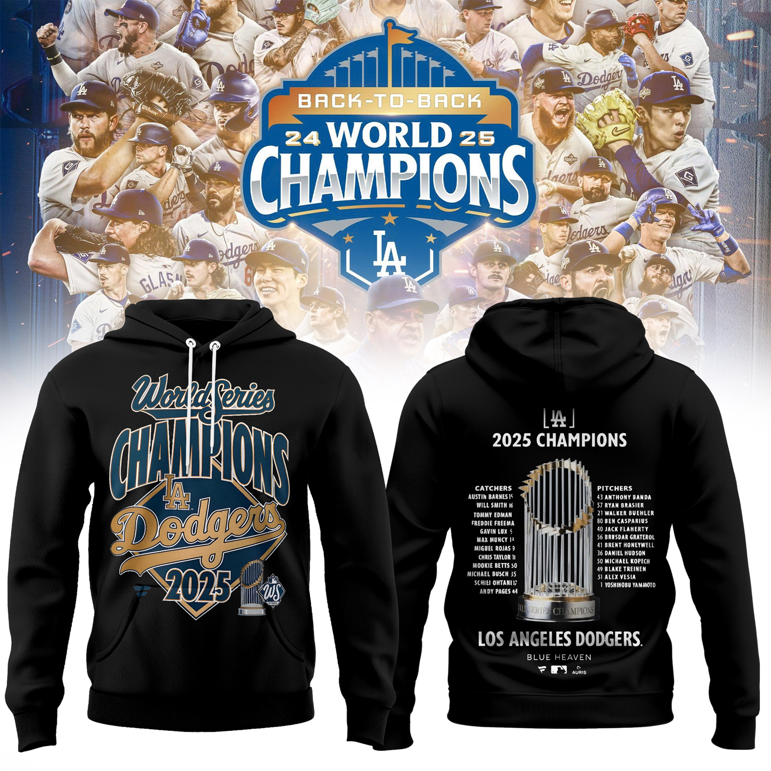 Buildercar - Los Angeles Dodgers x MLB 2025 World Series Champions Hoodie V3
