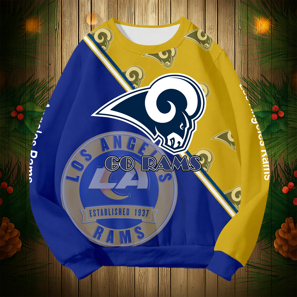 Buildercar - Los Angeles Rams Graphic Crew Neck Sweatshirt Unisex NFL Pullover Hoodie for Football Fans