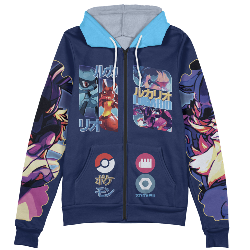 Buildercar - Lucario V2 Pokemon Streetwear Zip Hoodie Jacket - Image 2