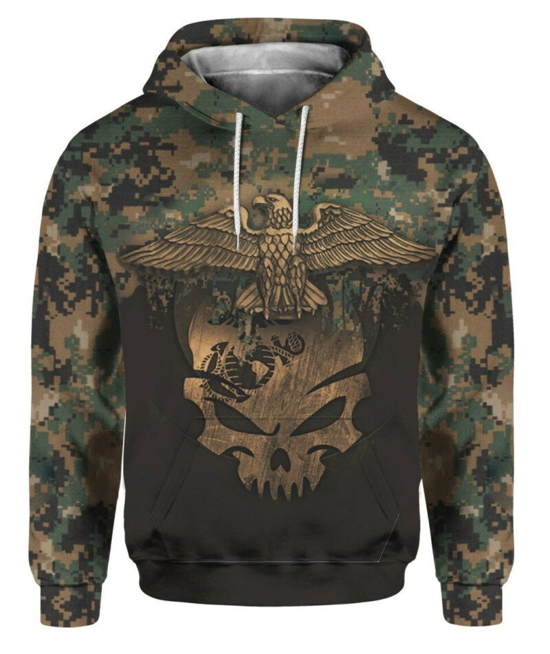 Buildercar - Marine Veteran Skull Eagle Camouflage Black 3d Hoodie
