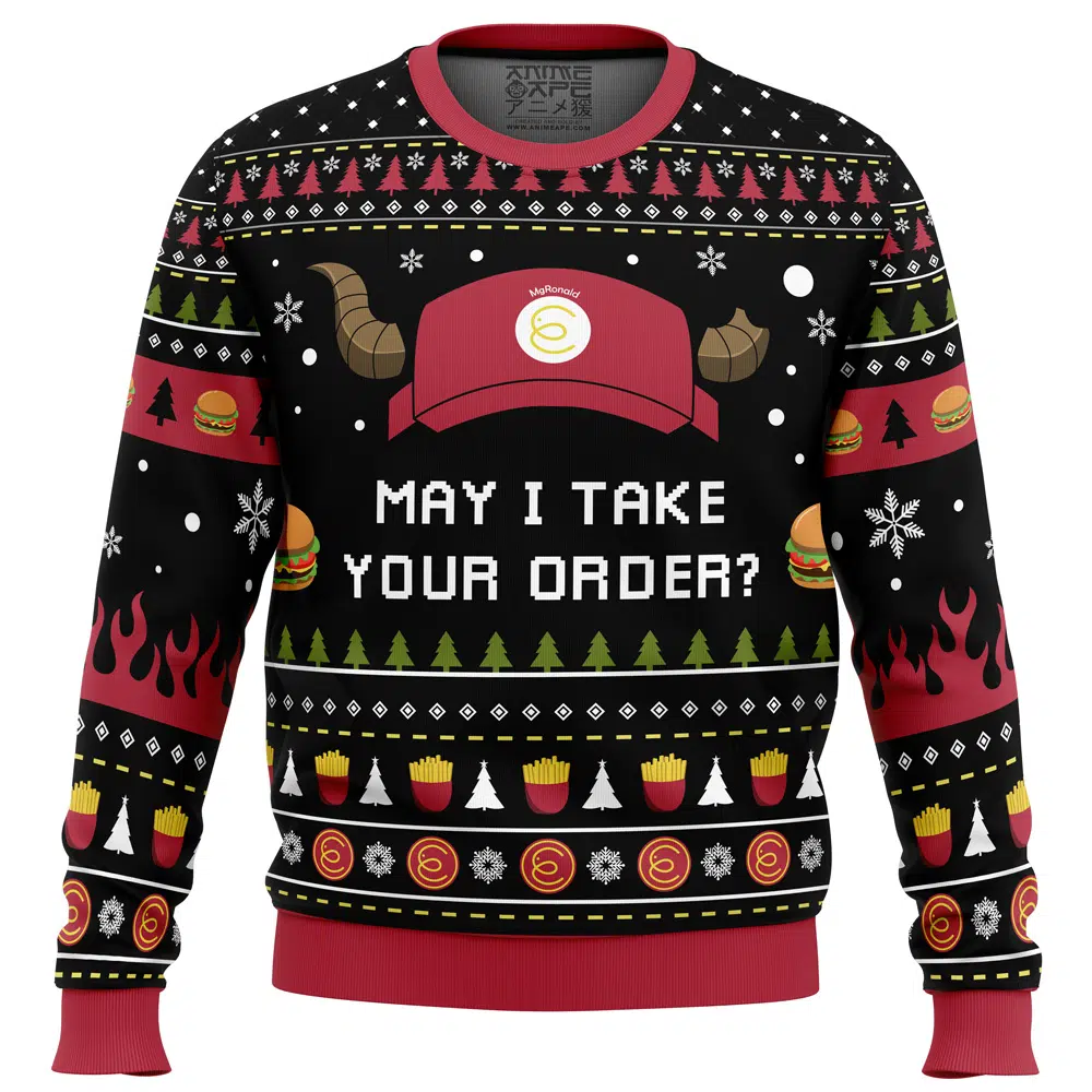 Buildercar - May I Take Your Order The Devil is a Part-Timer Ugly Christmas Sweater