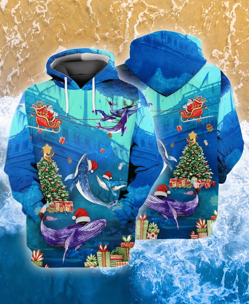 Buildercar - Merry Christmas Santa Claus With Whales Ocean Gift For Men And Women 3d Hoodie