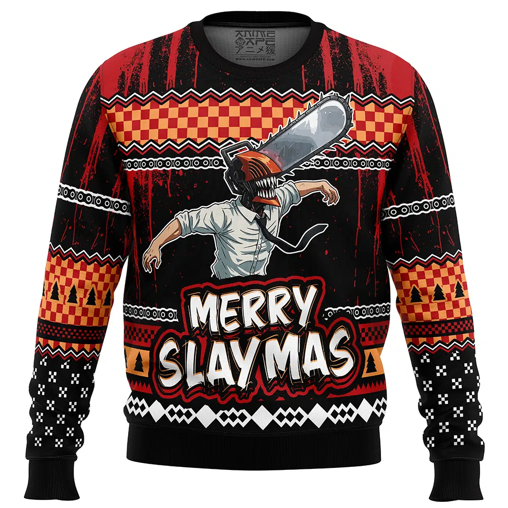 Buildercar - Merry Slaymas Denji Chainsaw Man Ugly Christmas Sweater