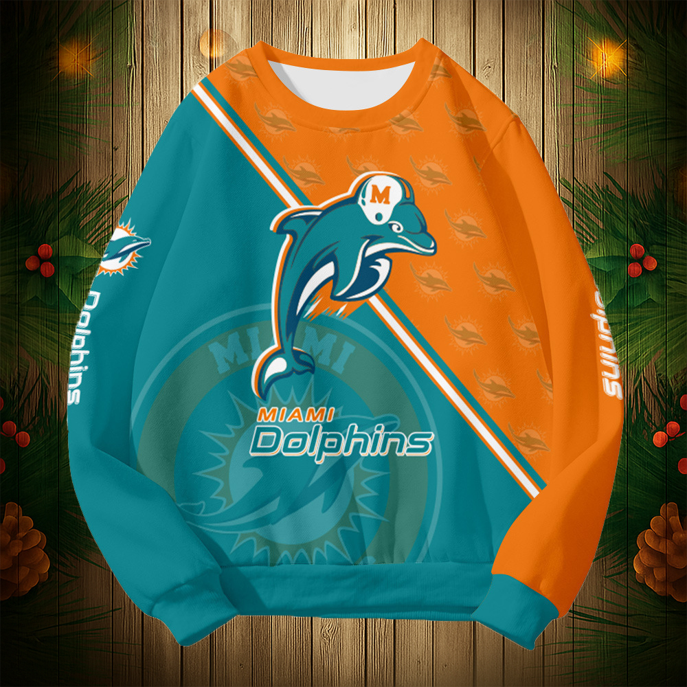 Buildercar - Miami Dolphins Graphic Crew Neck Sweatshirt Unisex NFL Pullover Hoodie for Football Fans