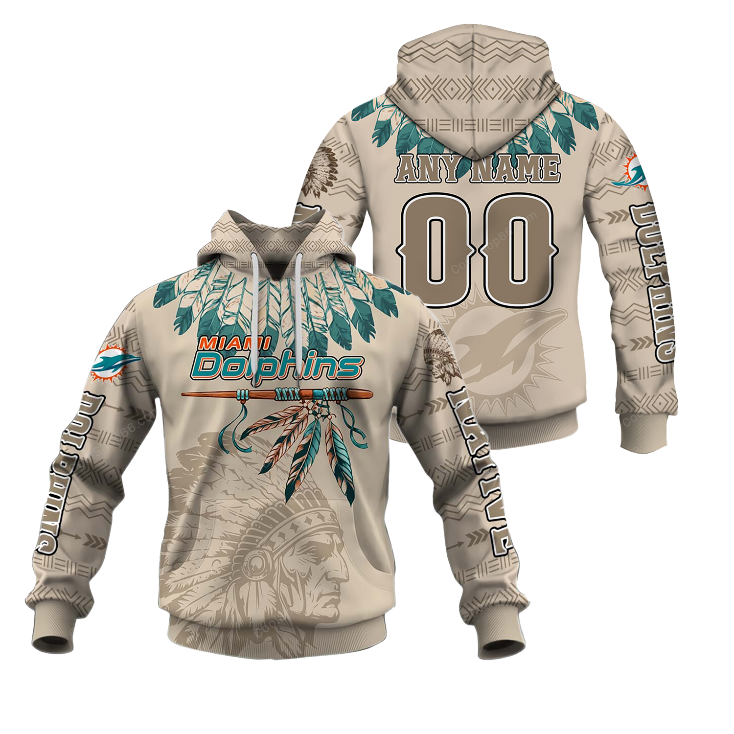 Buildercar - Miami Dolphins Native American Heritage x NFL Custom Name & Number Hoodie