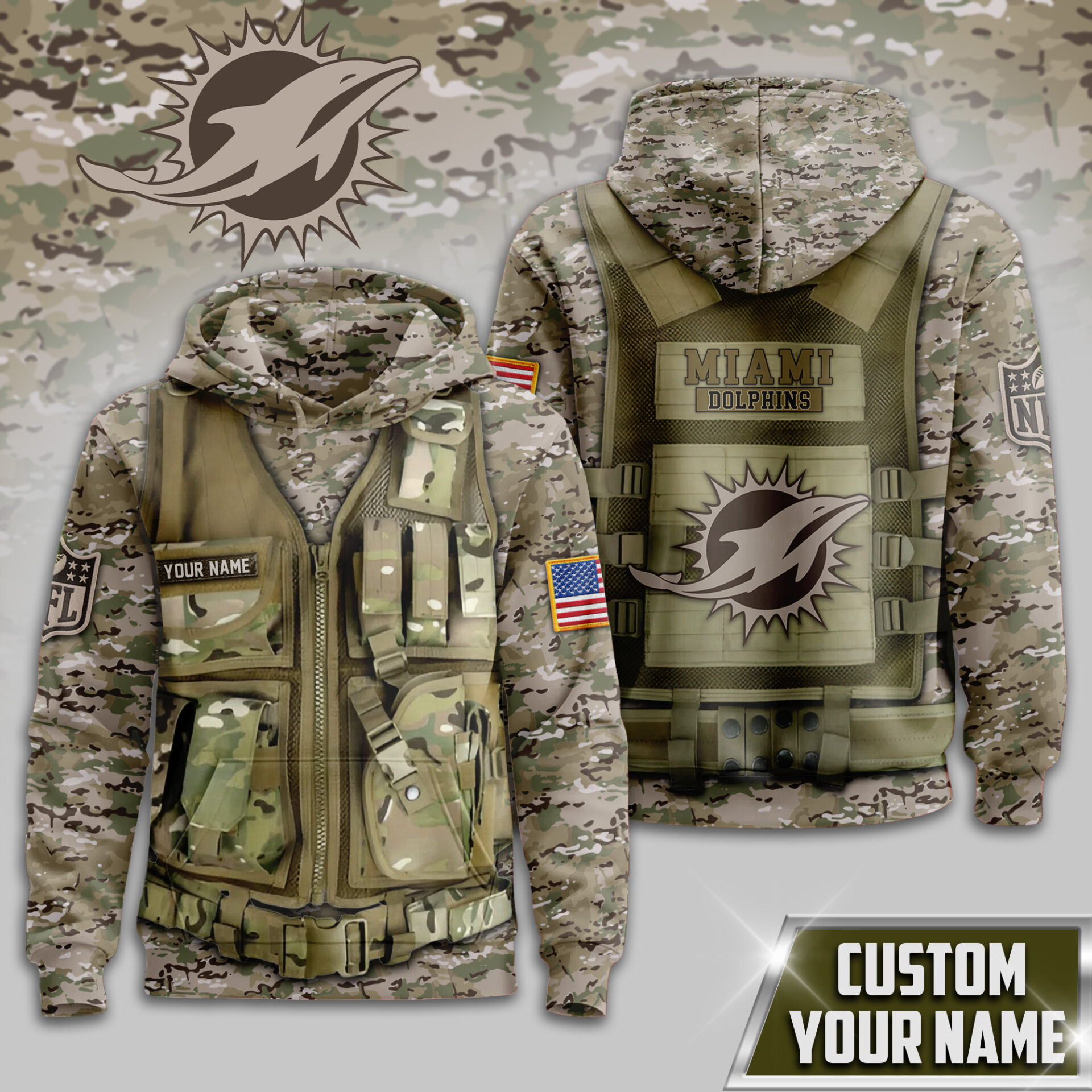 Buildercar - Miami Dolphins | Premium NFL Camo Military Hoodie