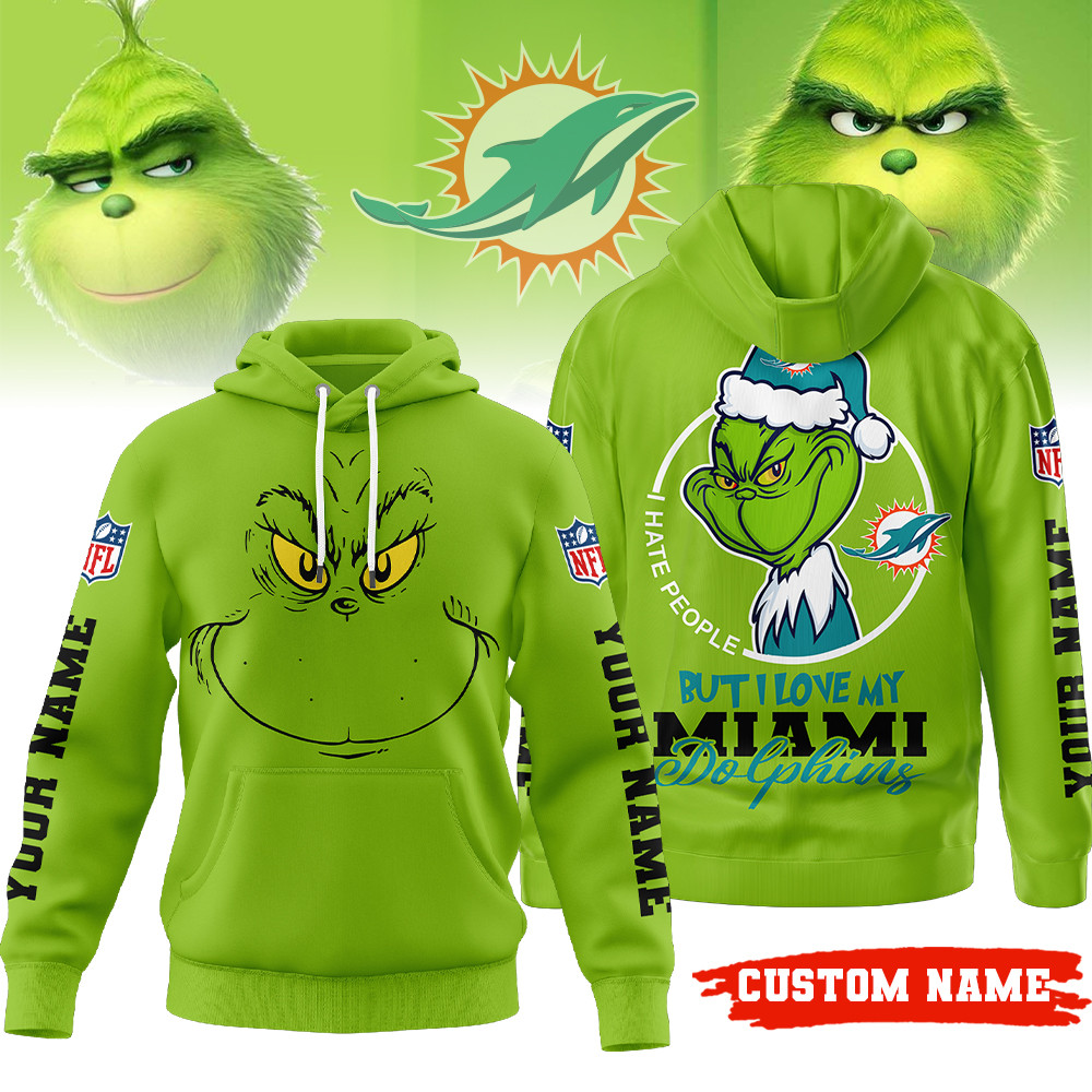 Buildercar - Miami Dolphins | Premium NFL Grinch I Hate People Hoodie