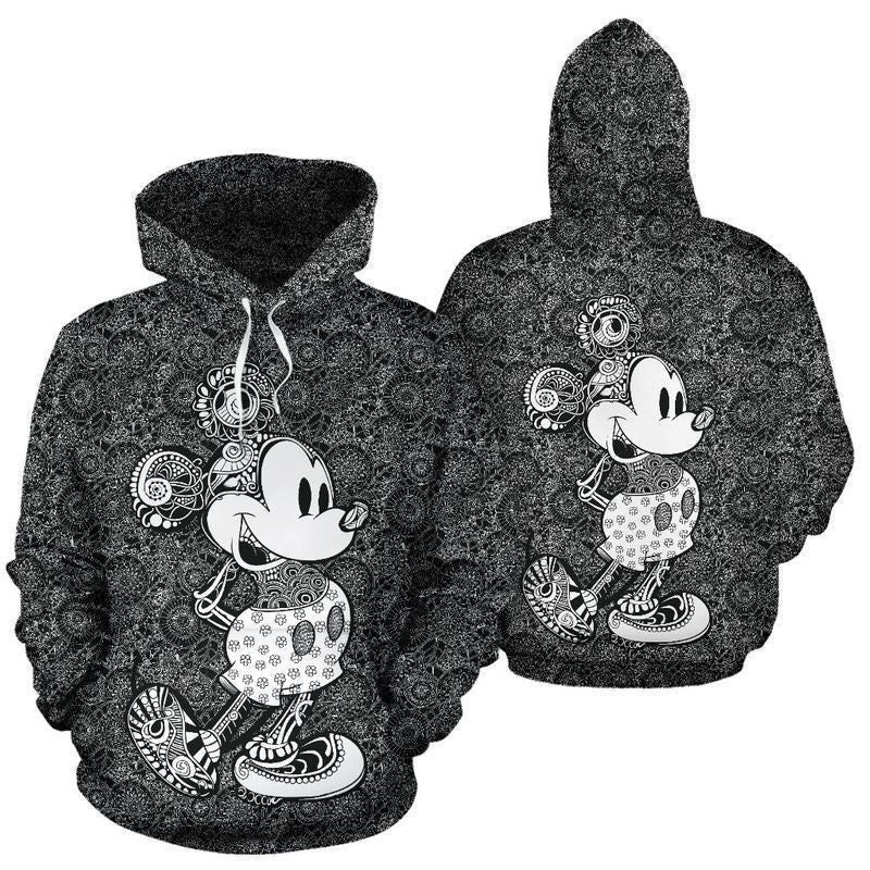 Buildercar - Mickey Pattern White Black Over Print 3d Hoodie