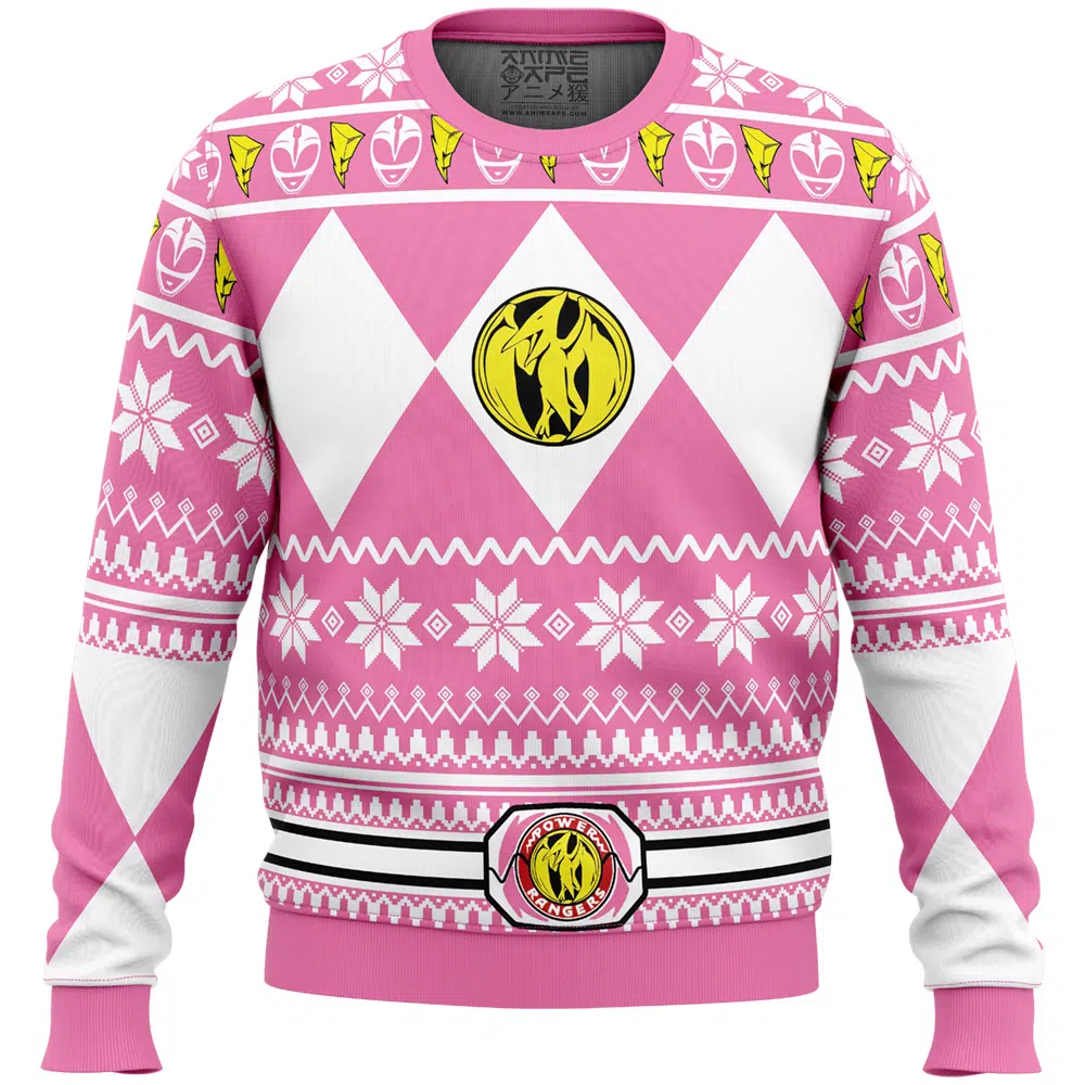 Buildercar - Mighty Morphin Pink Ranger Power Rangers Ugly Christmas Sweater