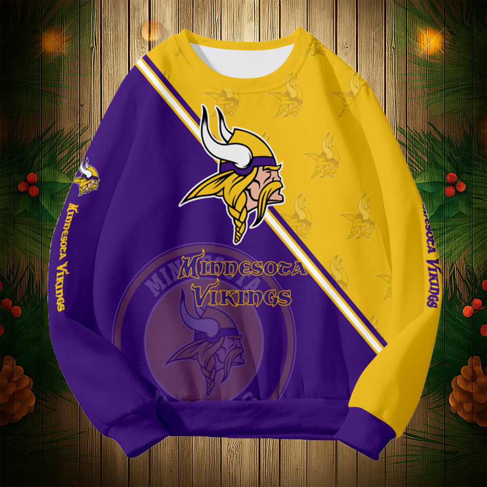 Buildercar - Minnesota Vikings Graphic Crew Neck Sweatshirt Unisex NFL Pullover Hoodie for Football Fans