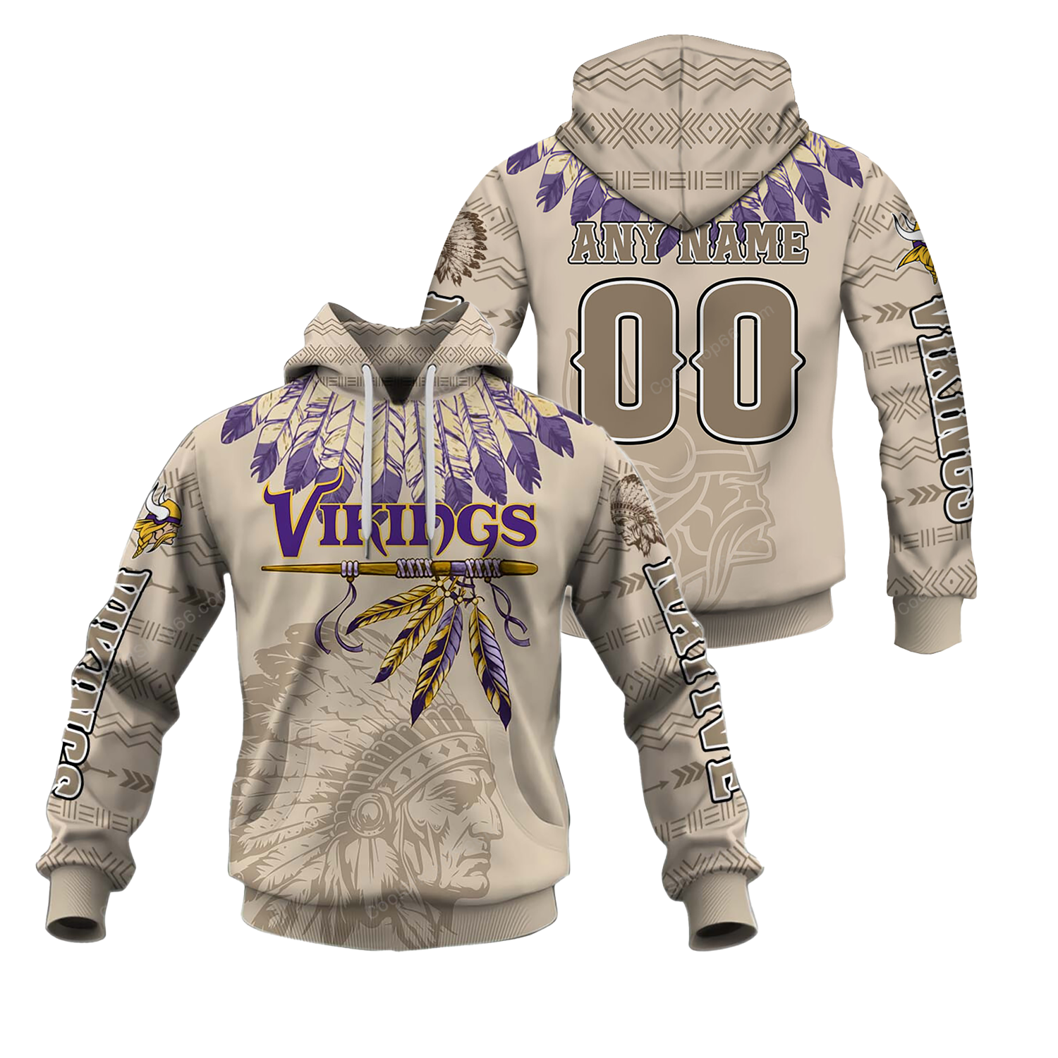 Buildercar - Minnesota Vikings Native American Heritage x NFL Custom Name & Number Hoodie