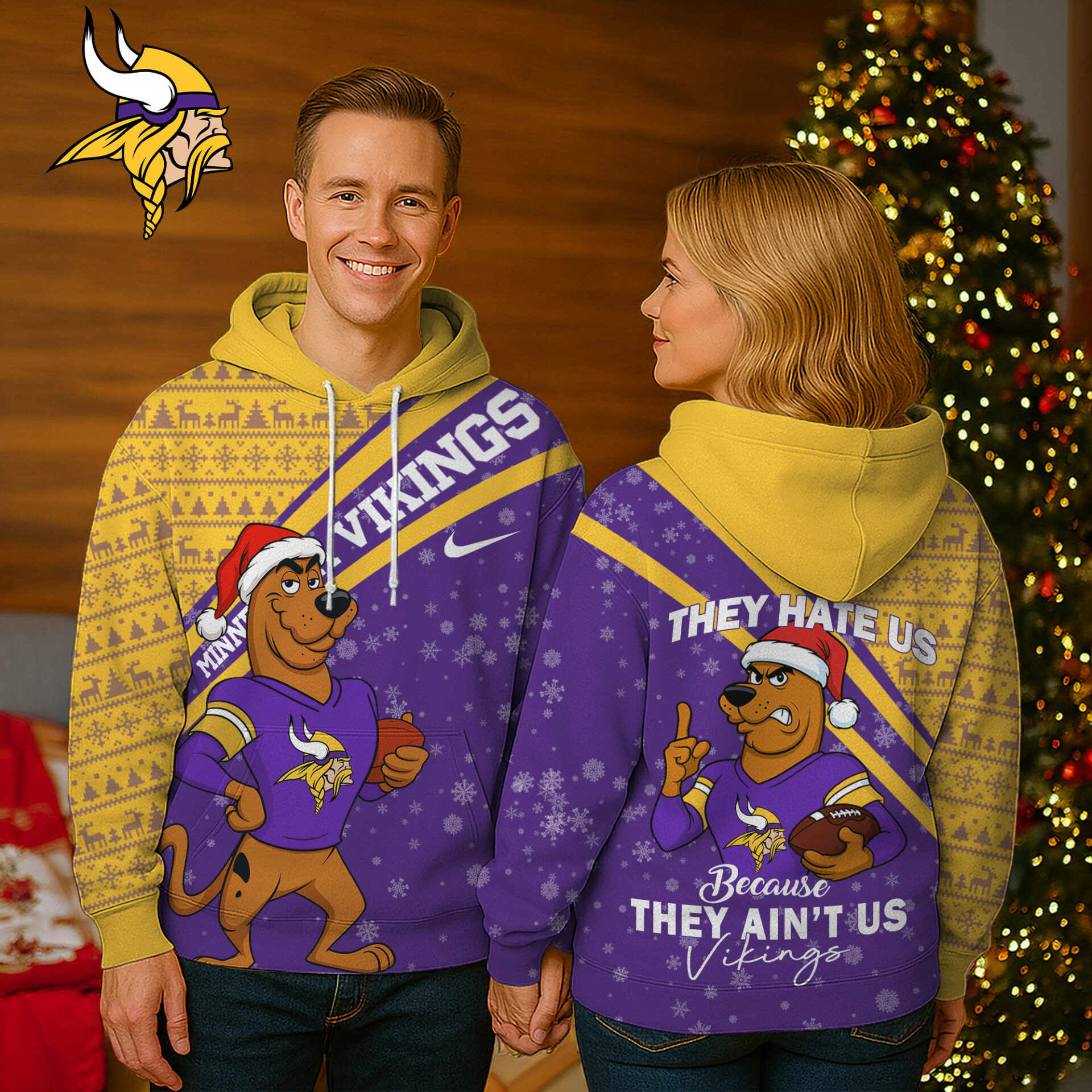 Buildercar - Minnesota Vikings | Premium NFL Funny Christmas Scooby Doo 3D Hoodie