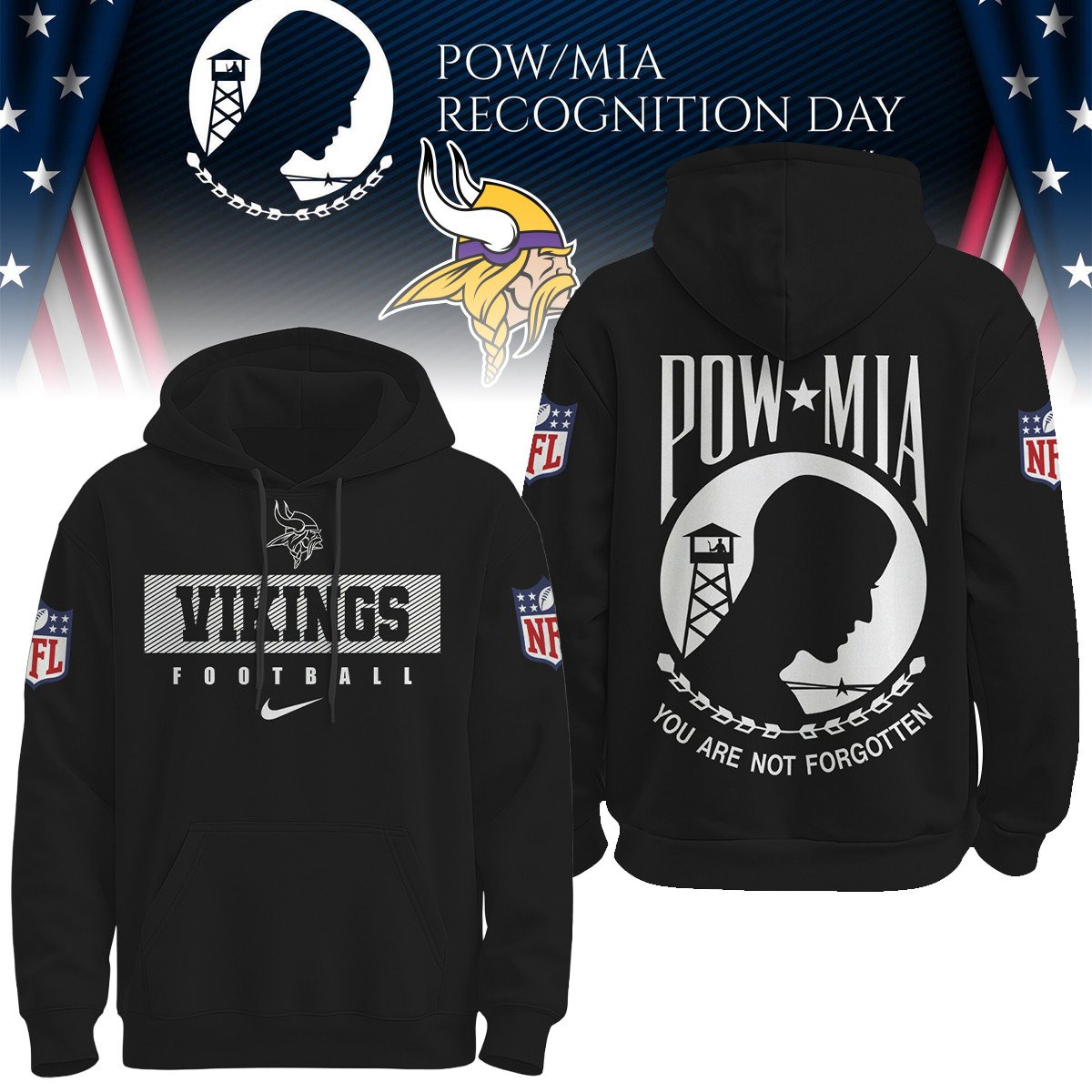 Buildercar - Minnesota Vikings | Premium NFL Pow Mia Hoodie