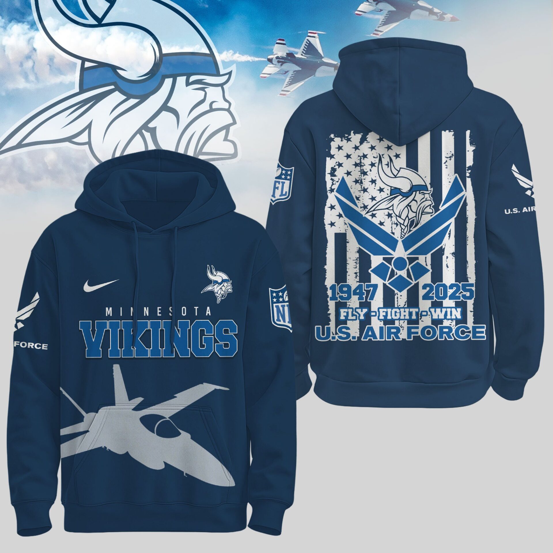 Buildercar - Minnesota Vikings | Premium NFL U.S. Air Force 78th Anniversary Hoodie