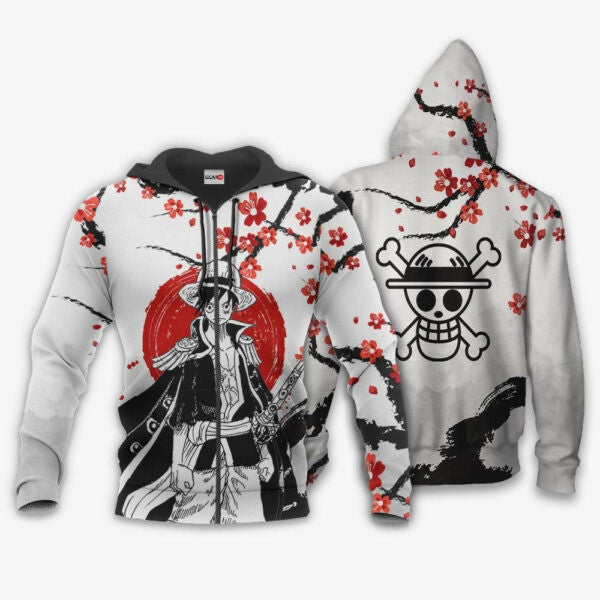 Buildercar - Monkey D. Luffy Japan Cherry Blossoms One Piece Anime 1k684 Fan Gift Stylist Unisex Cartoon Graphic Outfits Aop 3d Hoodie 2885