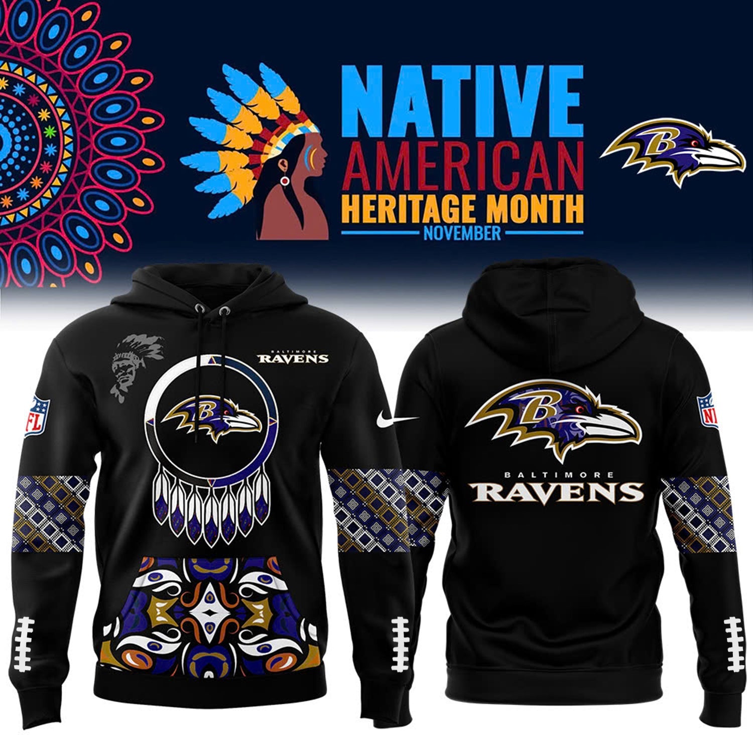 Buildercar - Native American Heritage Month Premium NFL X Baltimore Ravens Hoodie