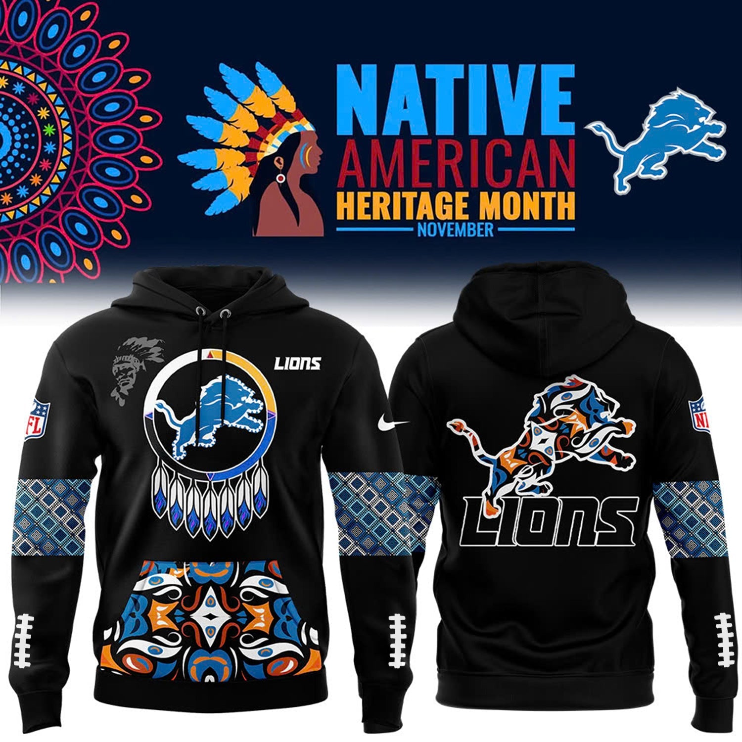 Buildercar - Native American Heritage Month Premium NFL X Detroit Lions Hoodie