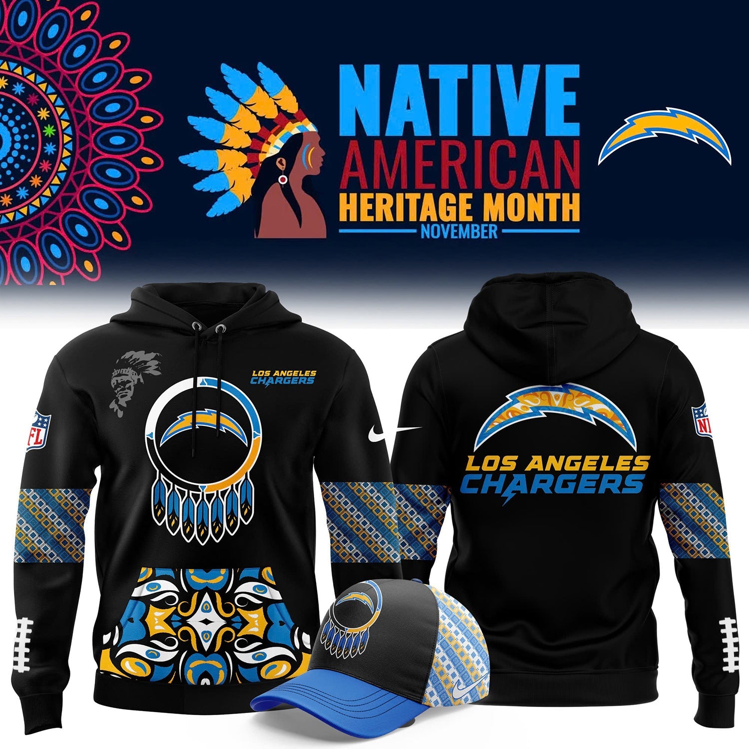 Buildercar - Native American Heritage Month Premium NFL X Los Angeles Chargers Hoodie