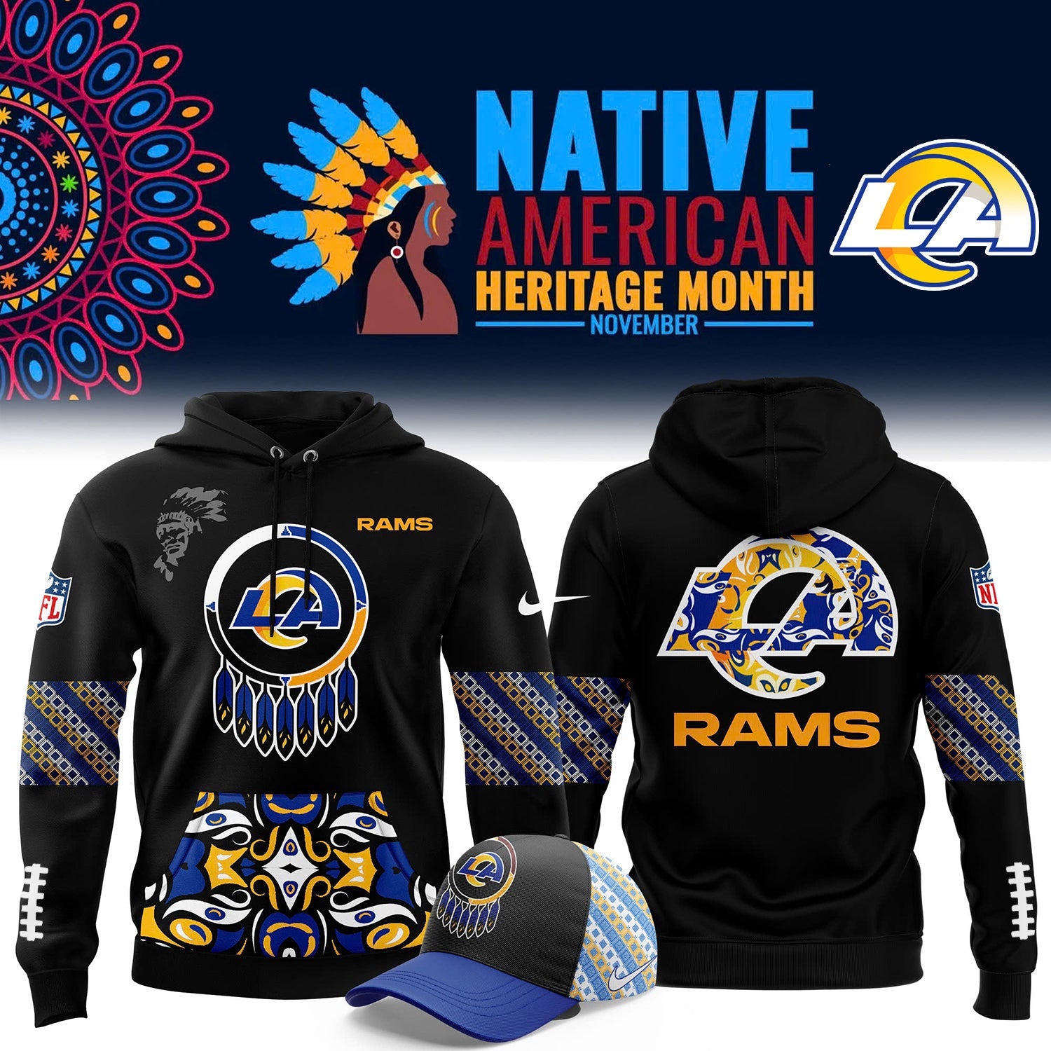 Buildercar - Native American Heritage Month Premium NFL X Los Angeles Rams Hoodie