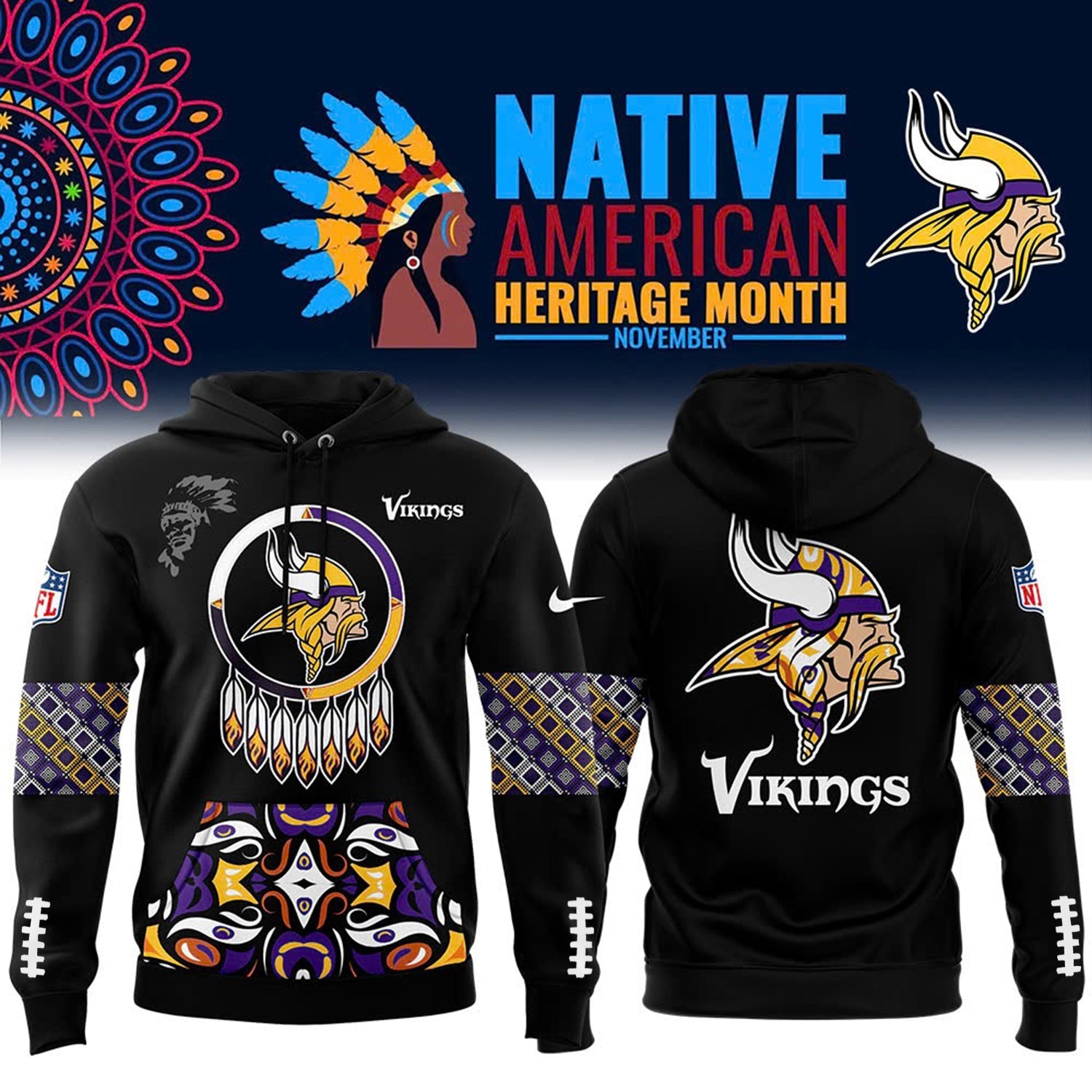 Buildercar - Native American Heritage Month Premium NFL X Minnesota Vikings Hoodie