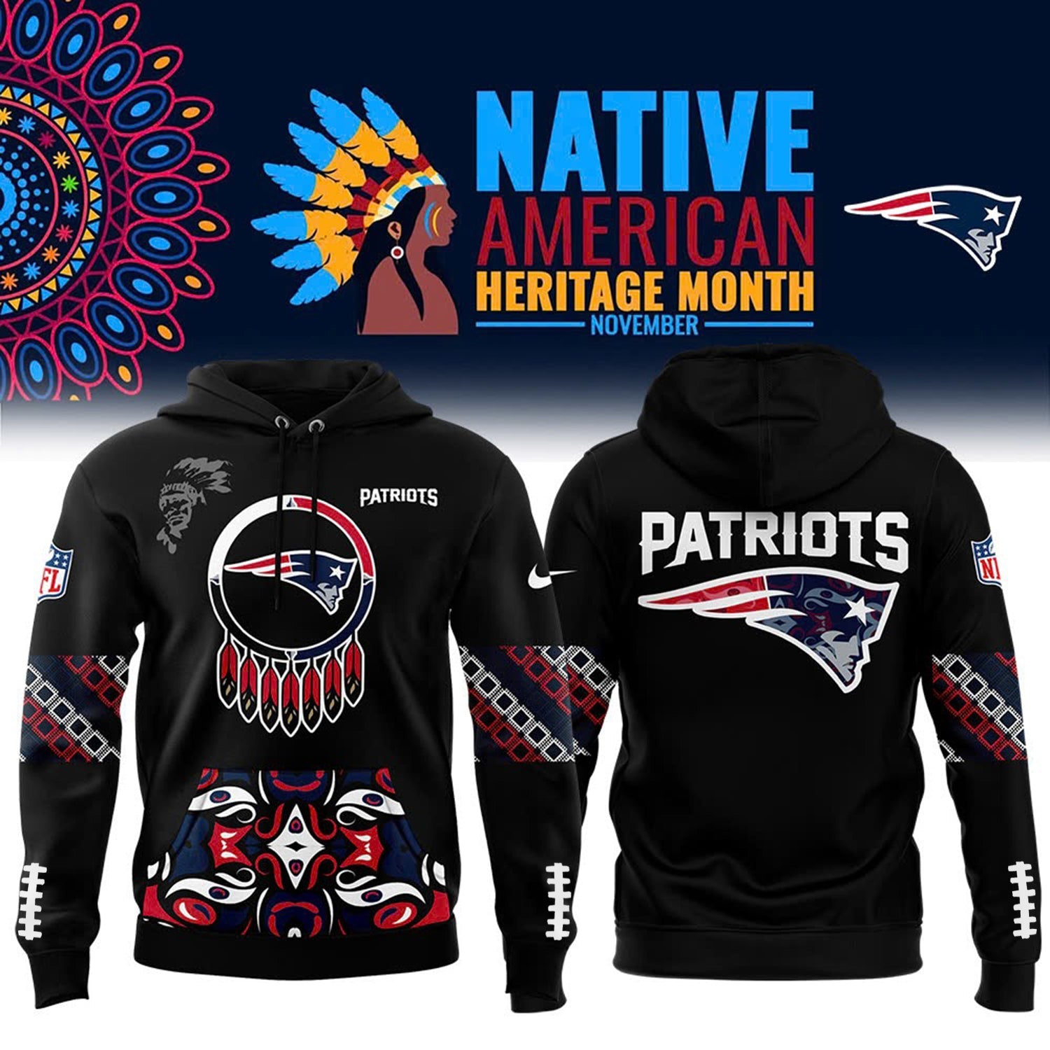 Buildercar - Native American Heritage Month Premium NFL x Newcastle United England Patriots Hoodie