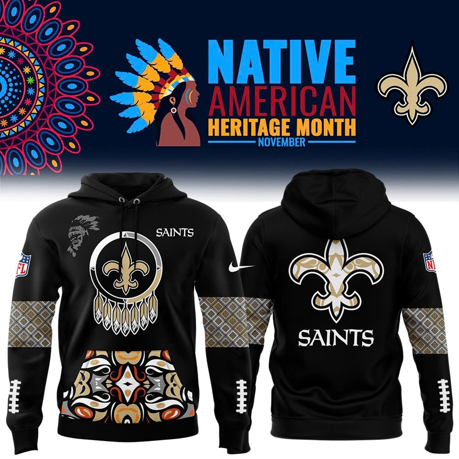 Buildercar - Native American Heritage Month Premium NFL X Newcastle United Orleans Saints Hoodie