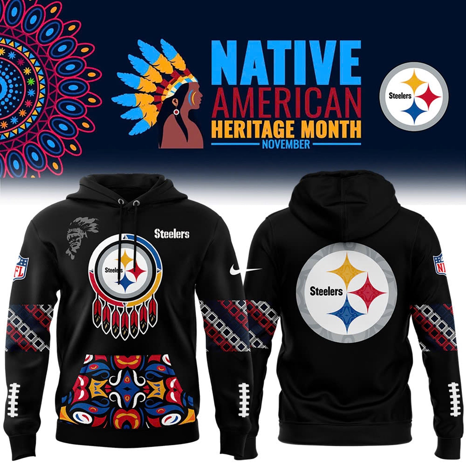 Buildercar - Native American Heritage Month Premium NFL X Pittsburgh Steelers Hoodie