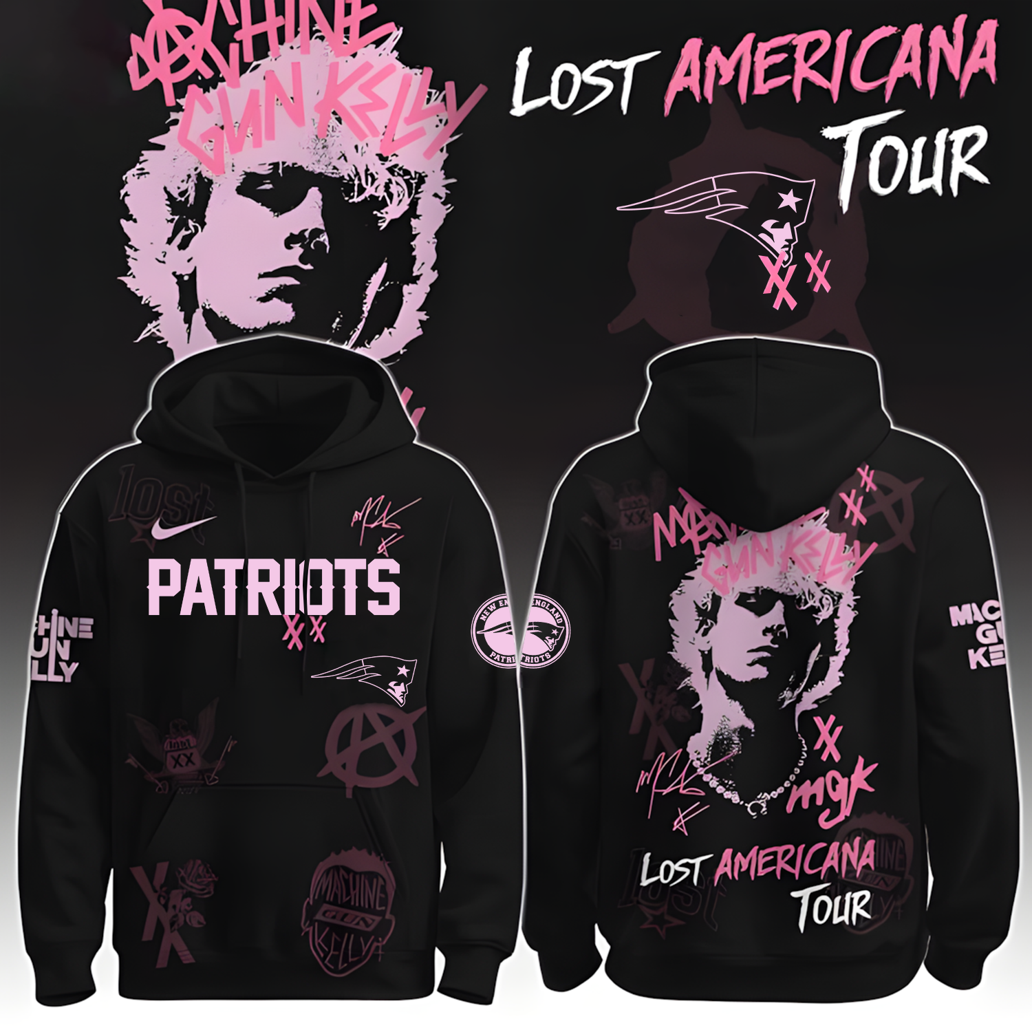 Buildercar - NE X NFL MGK Lost Americana Tour 2025 Machine Gun Kelly Hoodie T-Shirt