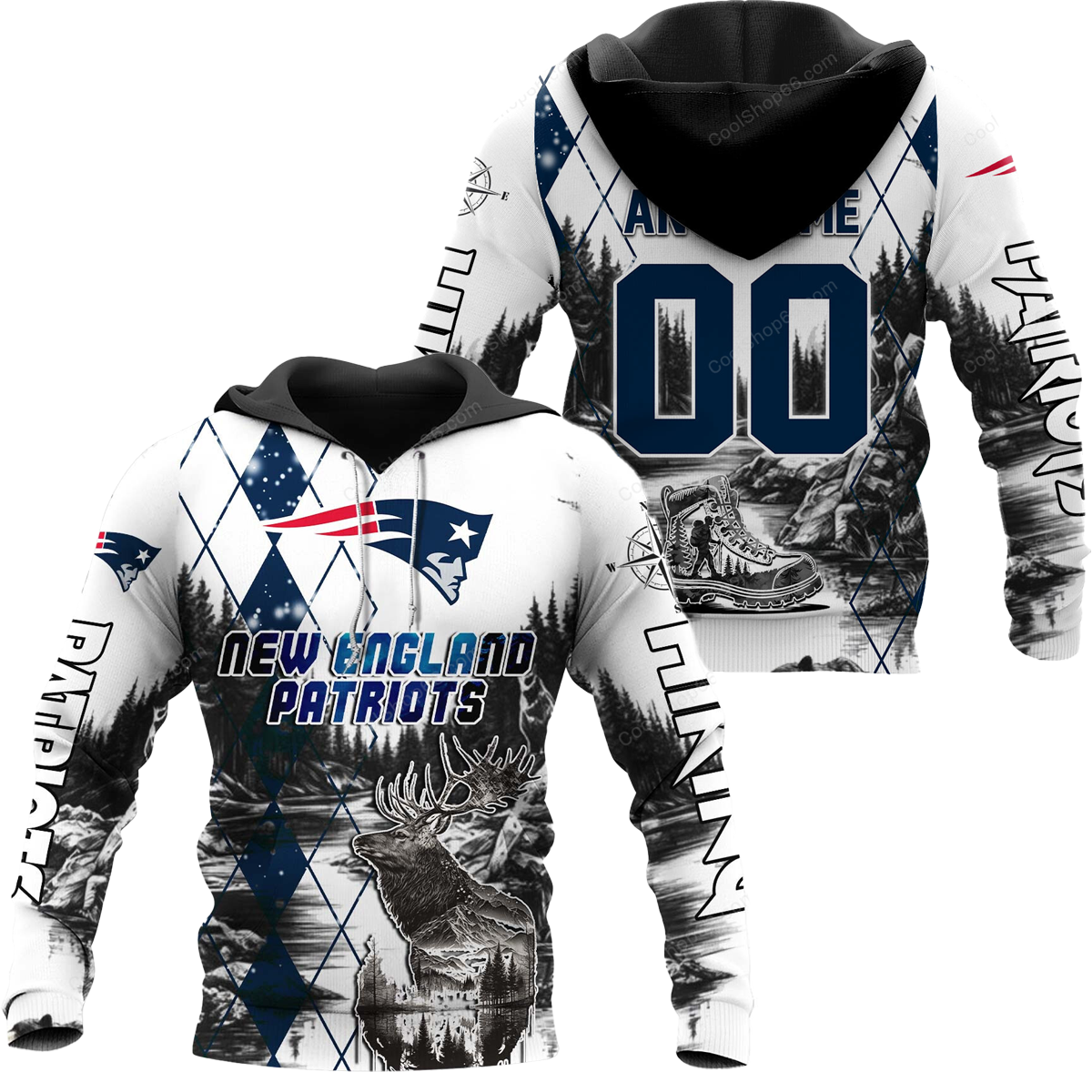Buildercar - New England Patriots Hiking x NFL Custom Name & Number Hoodie