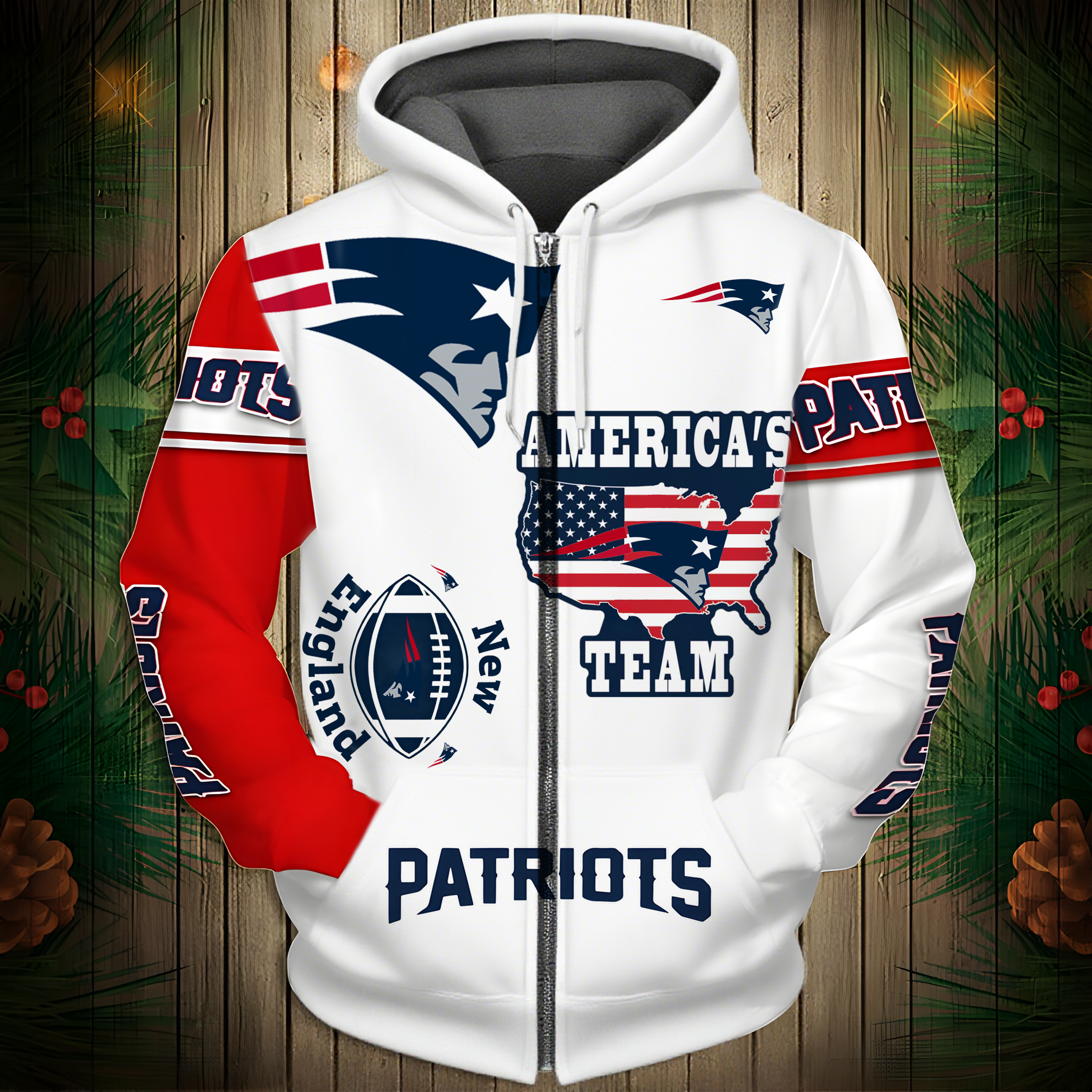 Buildercar - New England Patriots Hoodie Unisex NFL Pullover Hoodie for Football Fans hm10112581