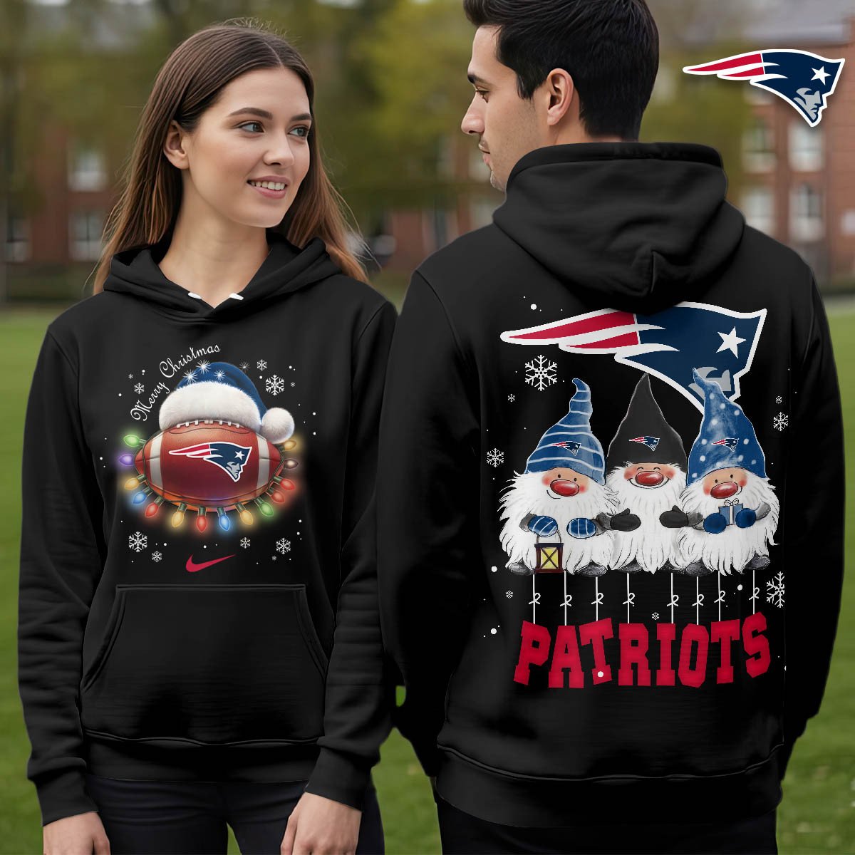 Buildercar - New England Patriots | Premium NFL Christmas Gnomes Hoodie