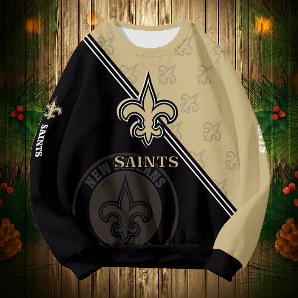 Buildercar - New Orleans Saints Graphic Crew Neck Sweatshirt Unisex NFL Pullover Hoodie for Football Fans