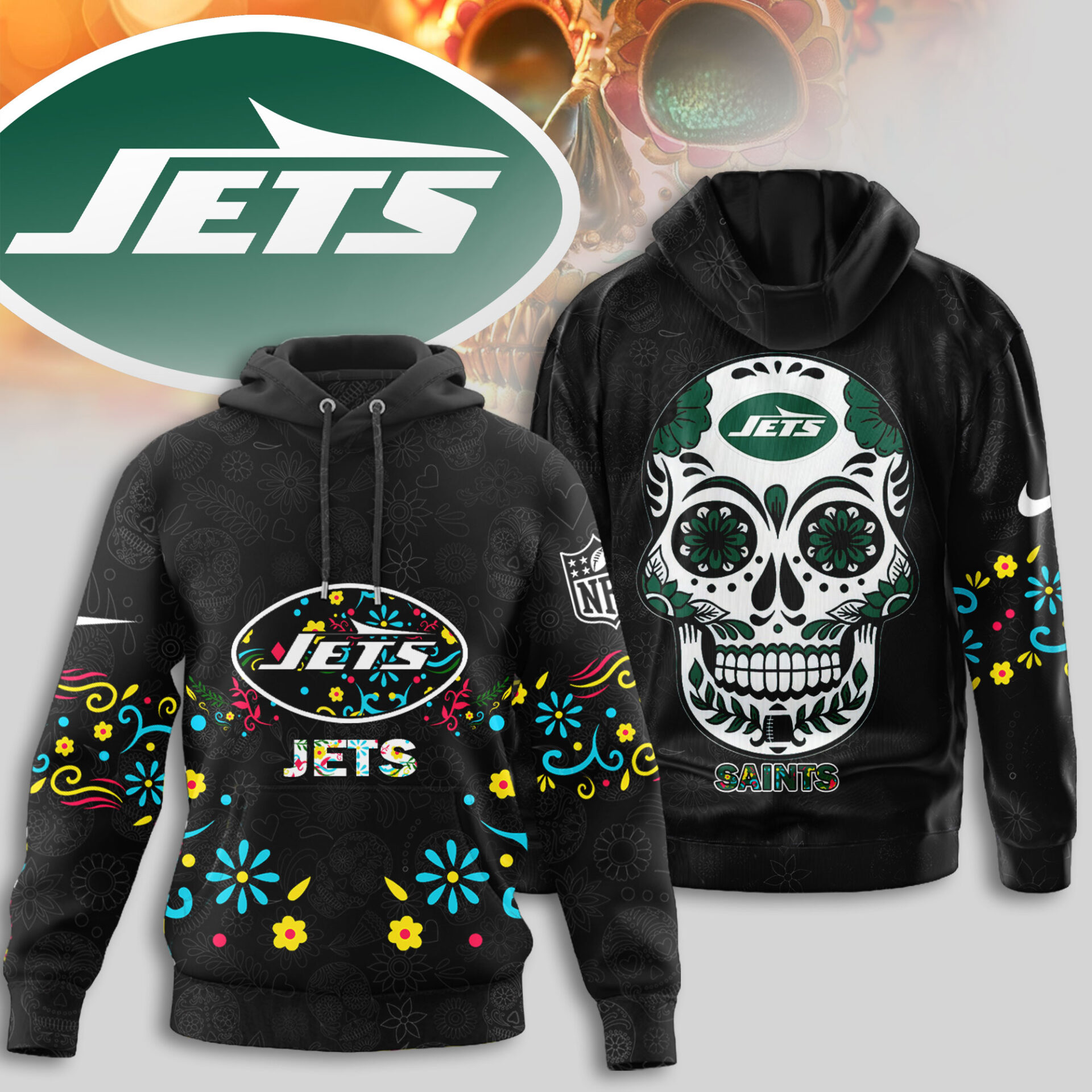 Buildercar - New York Jets | Premium NFL Dia de los Muertos Limited Editions Hoodie