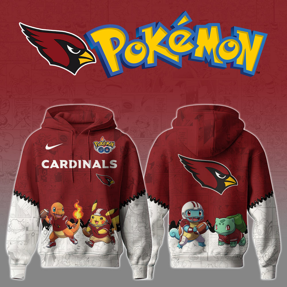 Buildercar - NFL x Arizona Cardinals x Pokémon 3D Hoodie