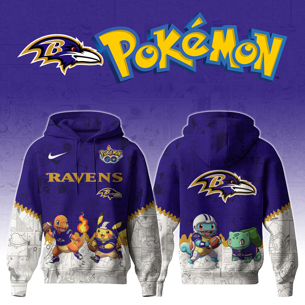 Buildercar - NFL x Baltimore Ravens x Pokémon 3D Hoodie