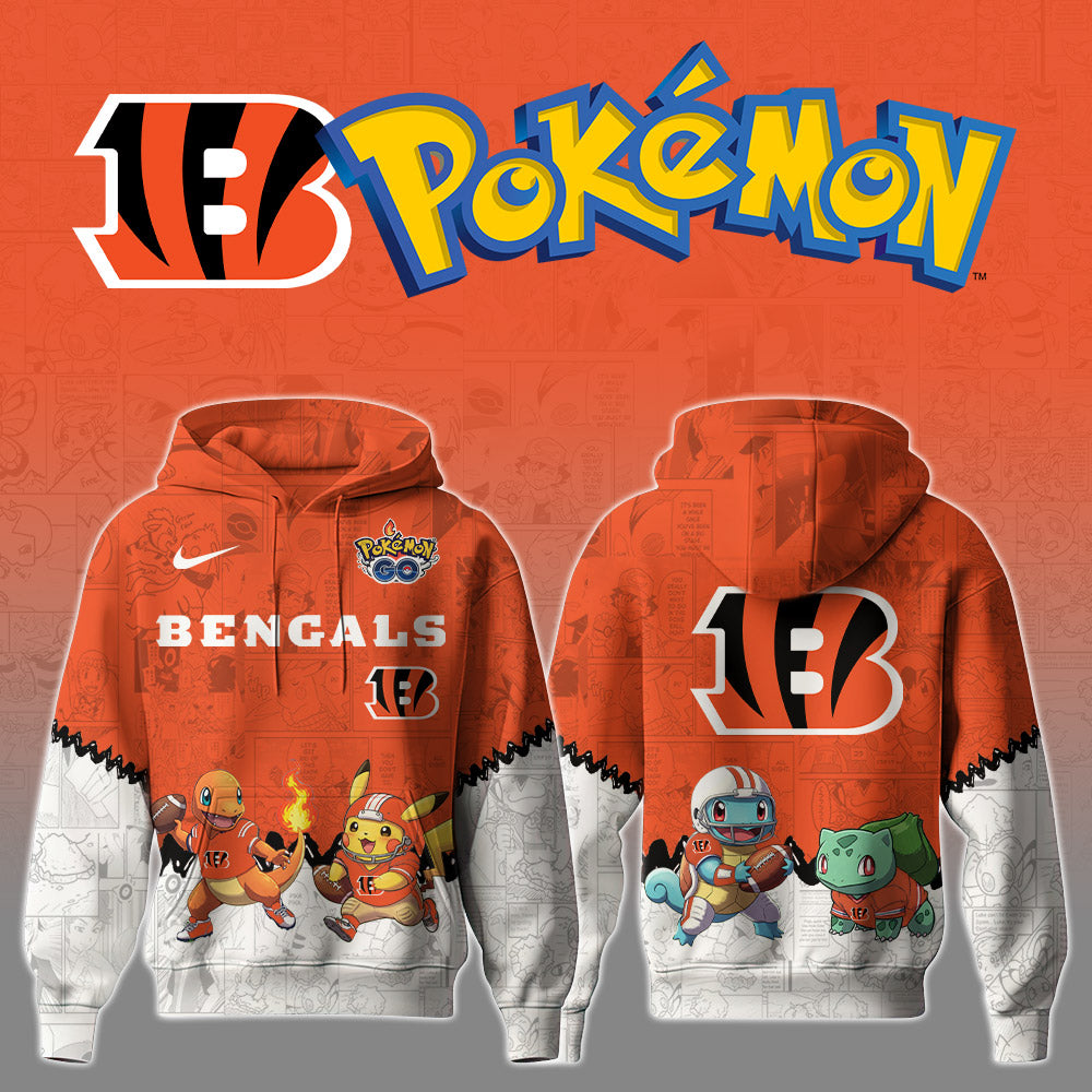 Buildercar - NFL x Cincinnati Bengals x Pokémon 3D Hoodie