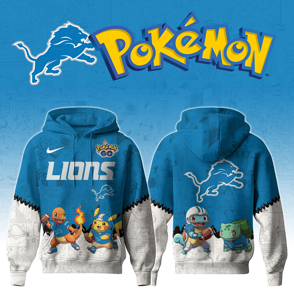 Buildercar - NFL x Detroit Lions x Pokémon 3D Hoodie