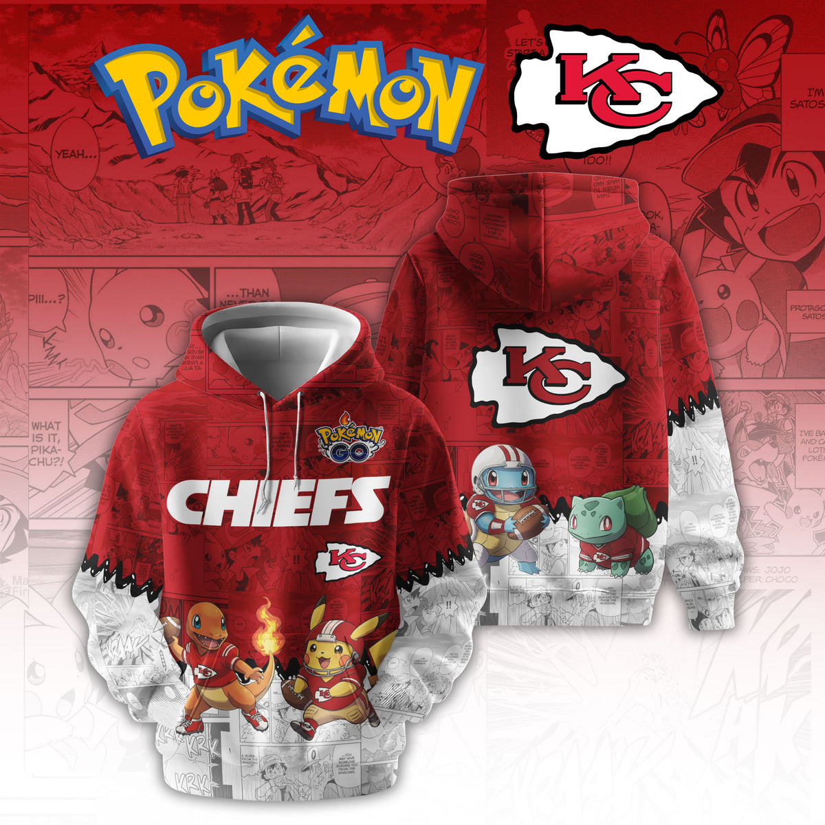 Buildercar - NFL x Kansas City Chiefs x Pokémon 3D Hoodie