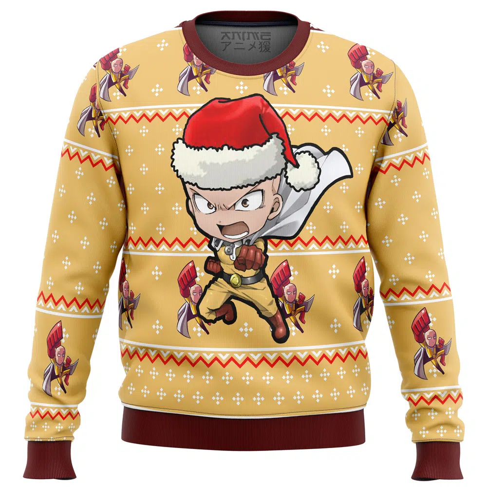 Buildercar - One Punch Chibi Saitama Ugly Christmas Sweater